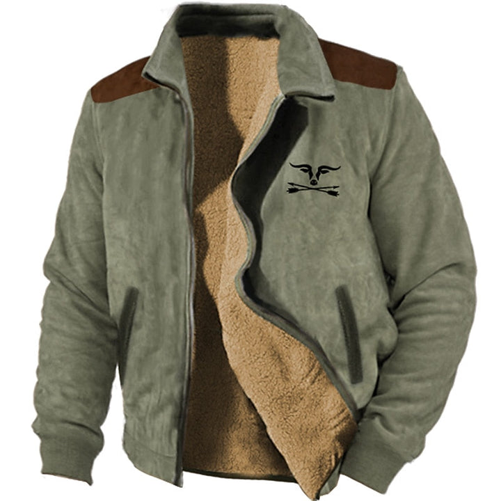 Men's Fleece-Lined Zip Jacket Brown Sherpa Coat for Winter Outdoor Use Army Green
