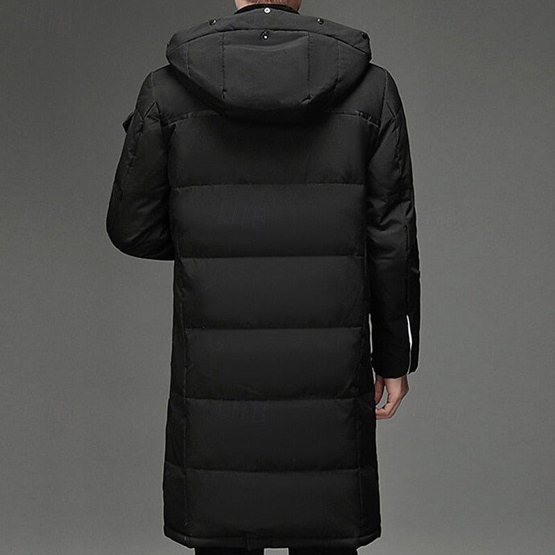 Men's Hooded Long Puffer Coat Winter Parka Zip-Up Jacket for Cold Weather