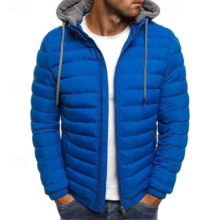 Men's Hooded Puffer Jacket Quilted Zip-Up Winter Coat – Casual & Warm Royal Blue