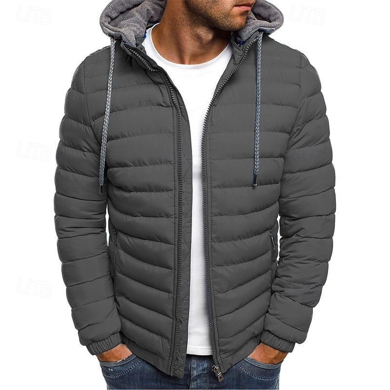 Men's Hooded Puffer Jacket Quilted Zip-Up Winter Coat – Casual & Warm Dark Gray