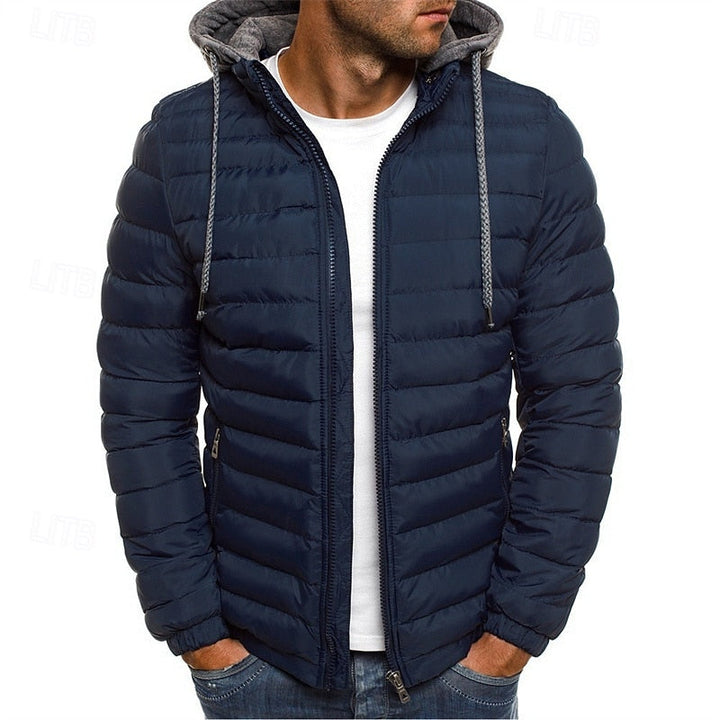 Men's Hooded Puffer Jacket Quilted Zip-Up Winter Coat – Casual & Warm Navy Blue
