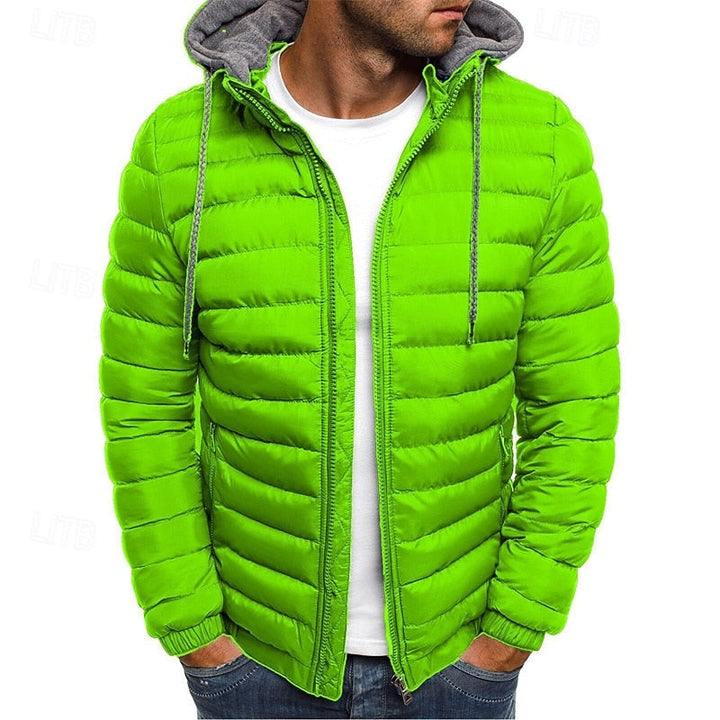 Men's Hooded Puffer Jacket Quilted Zip-Up Winter Coat – Casual & Warm Green