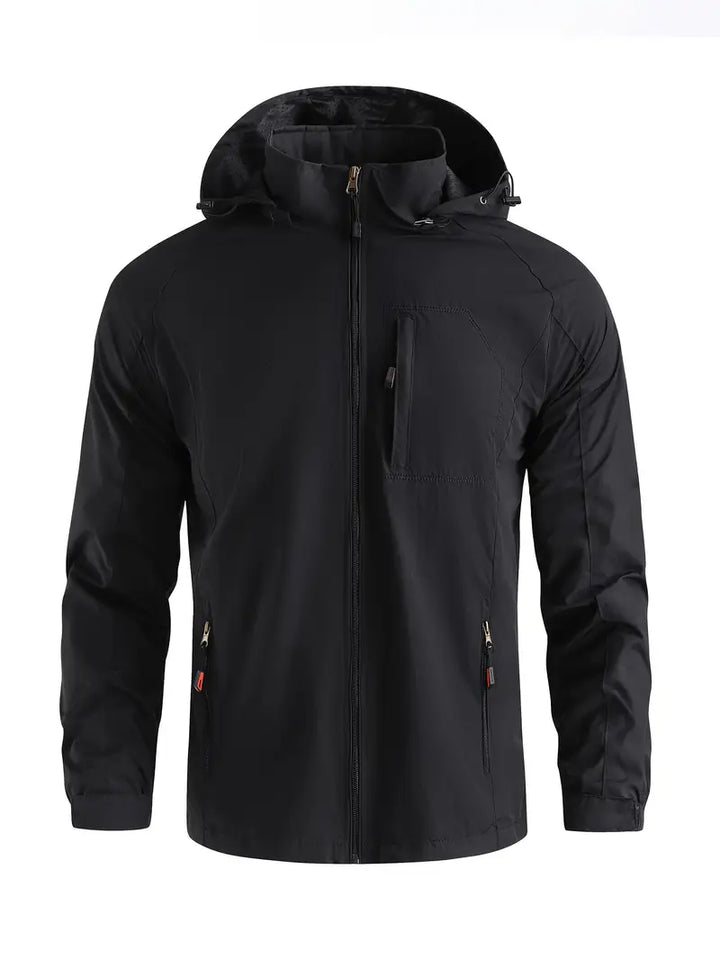Men's Lightweight Hooded Windbreaker Jacket with Zip Pockets for Outdoors
