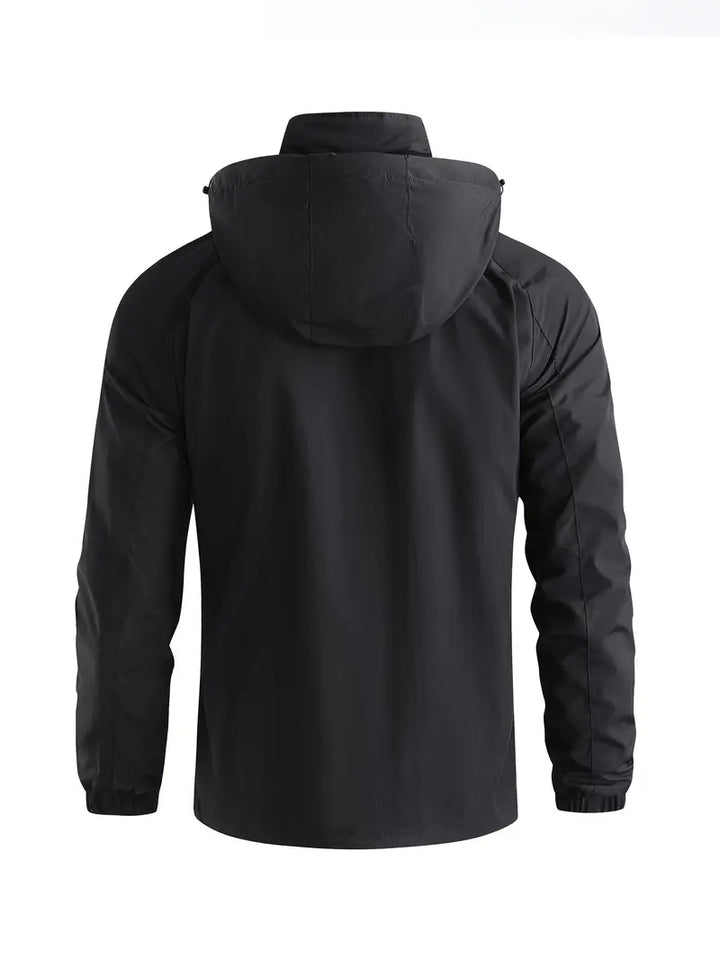 Men's Lightweight Hooded Windbreaker Jacket with Zip Pockets for Outdoors