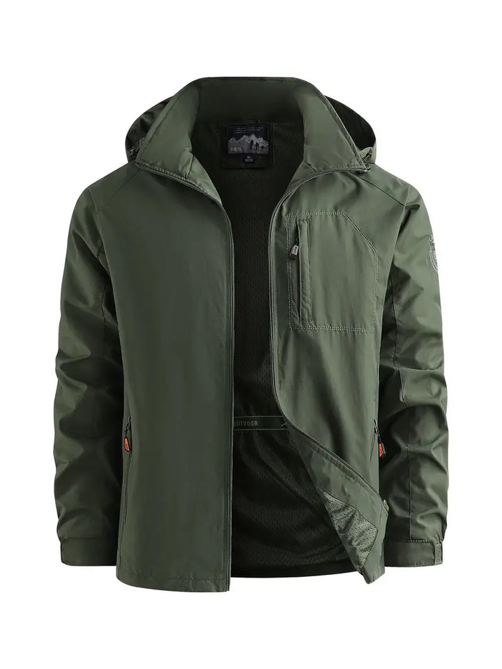 Men's Lightweight Hooded Windbreaker Jacket with Zip Pockets for Outdoors
