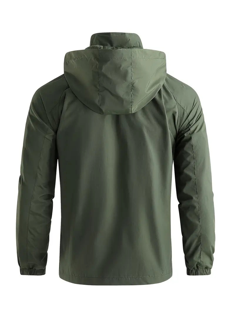 Men's Lightweight Hooded Windbreaker Jacket with Zip Pockets for Outdoors