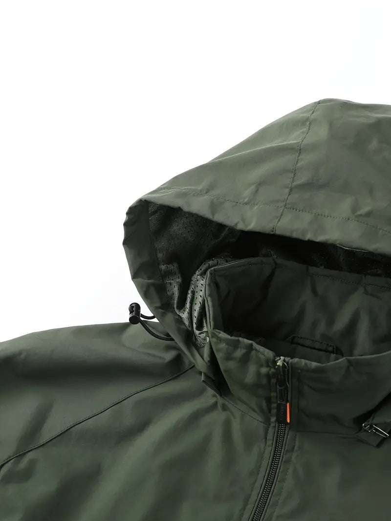 Men's Lightweight Hooded Windbreaker Jacket with Zip Pockets for Outdoors