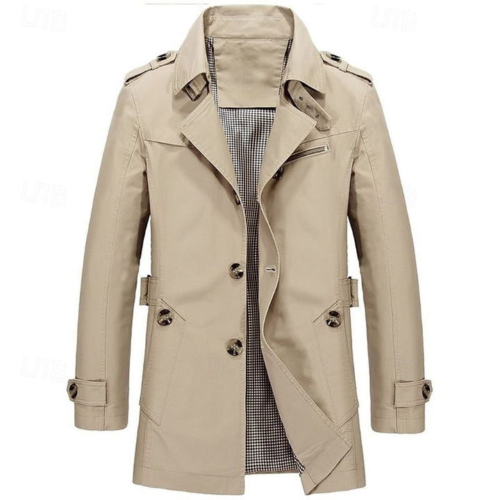 Men's Cotton Trench Coat Single-Breasted Notch Lapel Mid-Length Jacket