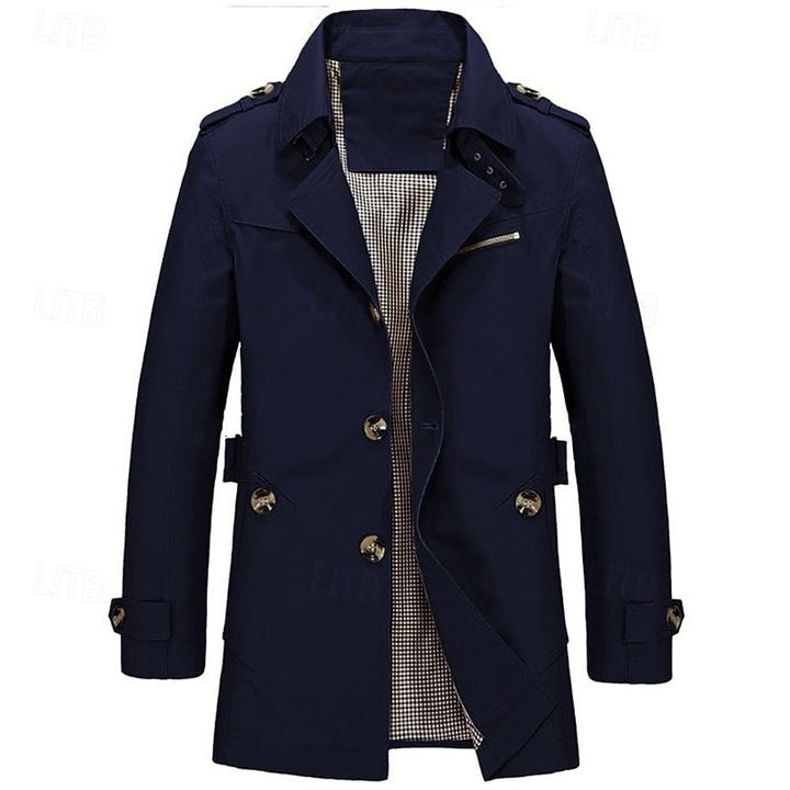 Men's Cotton Trench Coat Single-Breasted Notch Lapel Mid-Length Jacket