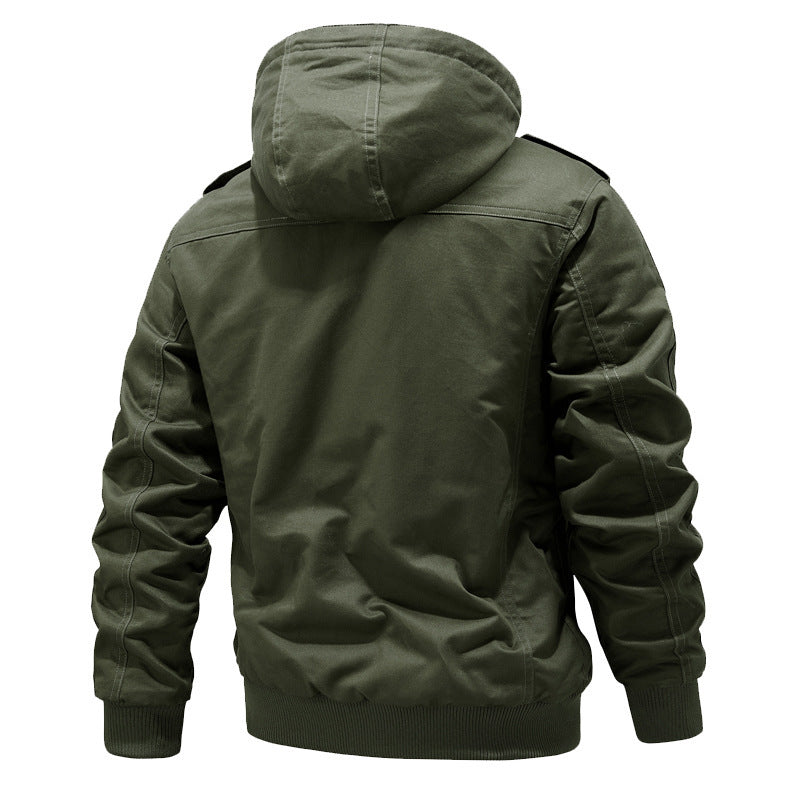 Men's Hooded Field Jacket with Sherpa Lining and Cargo Pockets