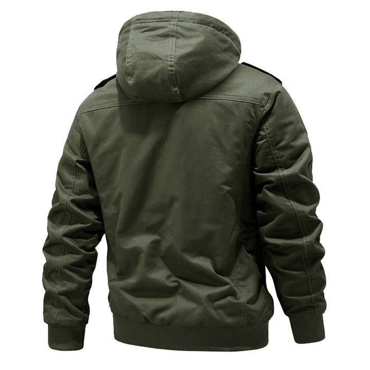 Men's Hooded Field Jacket with Sherpa Lining and Cargo Pockets