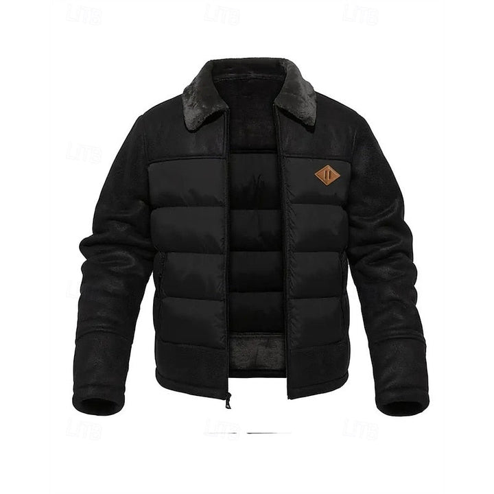 Men's Insulated Brown Puffer Jacket with Faux Fur Collar – Winter Coat Black