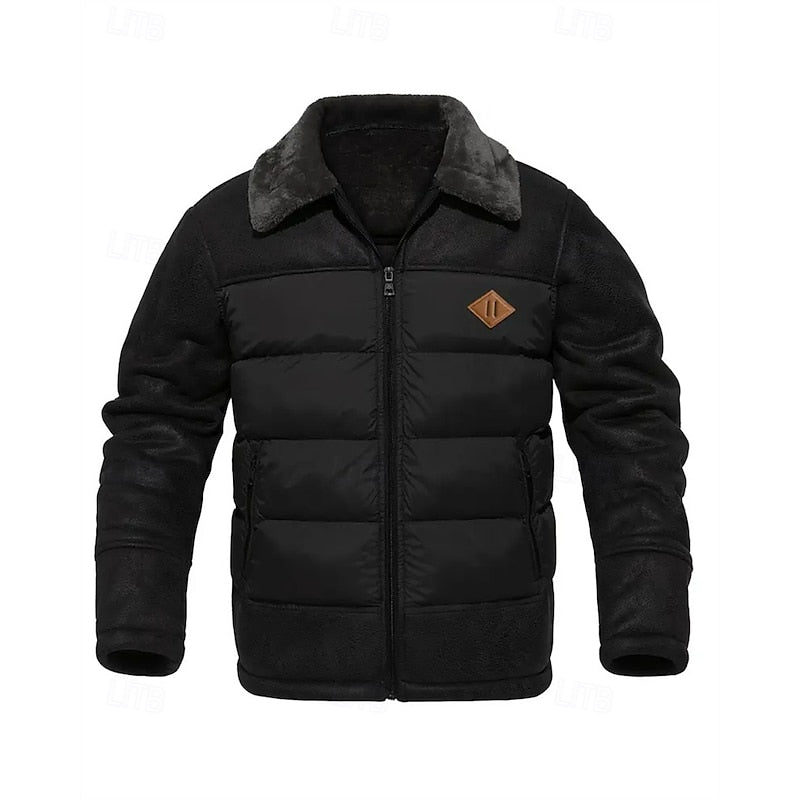 Men's Insulated Brown Puffer Jacket with Faux Fur Collar – Winter Coat