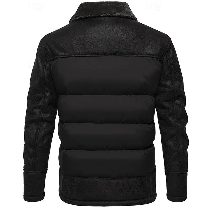Men's Insulated Brown Puffer Jacket with Faux Fur Collar – Winter Coat