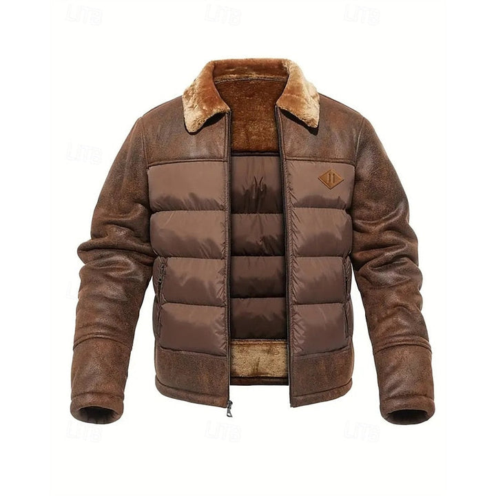 Men's Insulated Brown Puffer Jacket with Faux Fur Collar – Winter Coat Dark Brown