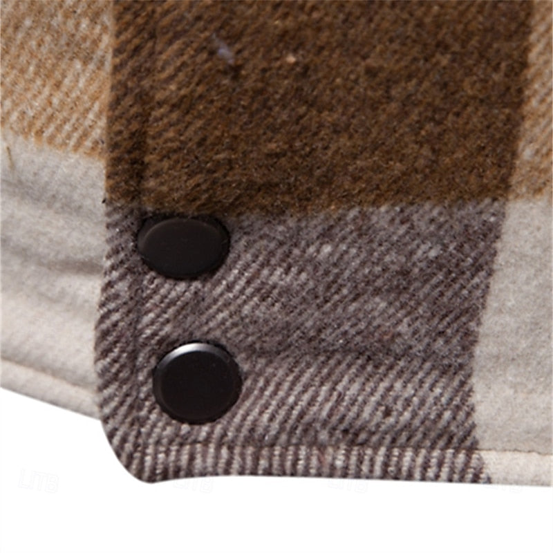 Men's Plaid Flannel Shirt Jacket with Chest Pockets for Winter Layering