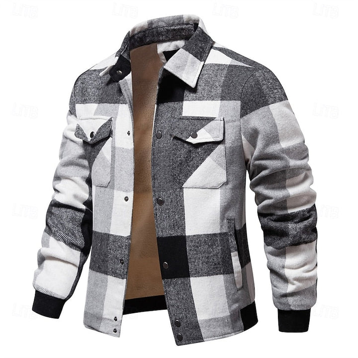Men's Plaid Flannel Shirt Jacket with Chest Pockets for Winter Layering