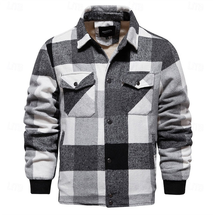 Men's Plaid Flannel Shirt Jacket with Chest Pockets for Winter Layering