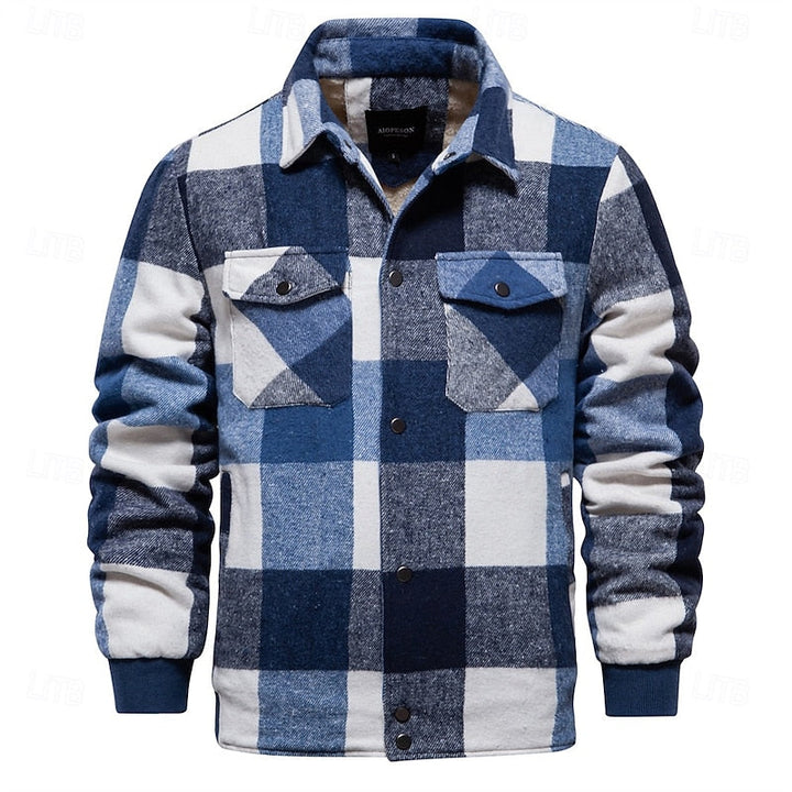 Men's Plaid Flannel Shirt Jacket with Chest Pockets for Winter Layering