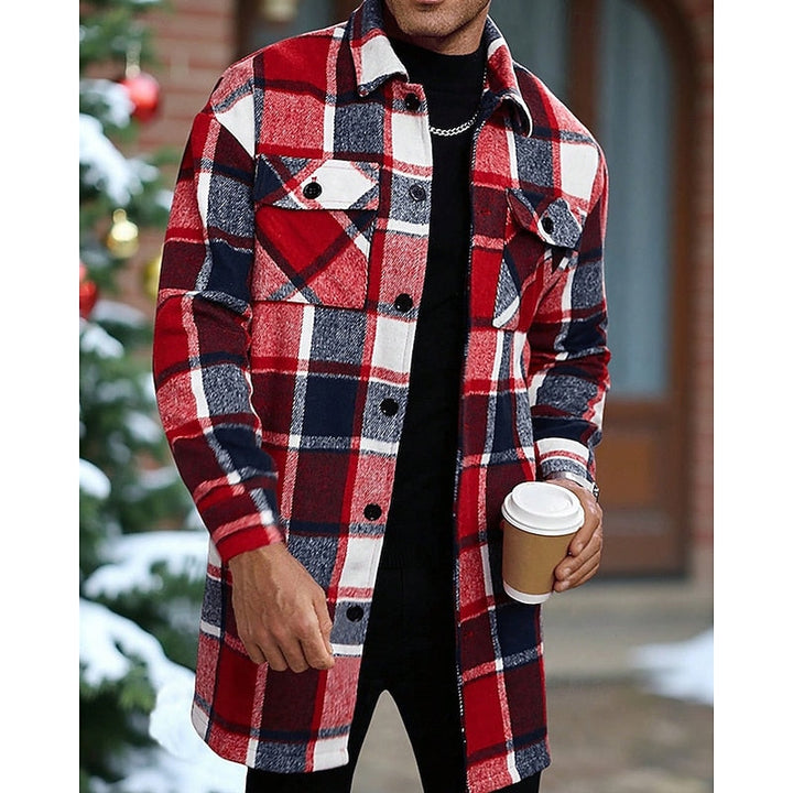 Men's Plaid Long Sleeve Button-Up Shacket with Chest Pockets