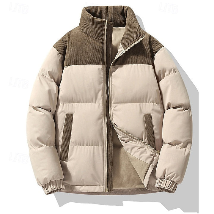 Men's Insulated Stand-Collar Puffer Jacket - Casual Winter Coat Brown
