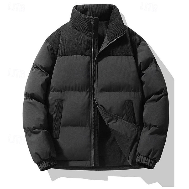 Men's Insulated Stand-Collar Puffer Jacket - Casual Winter Coat Black