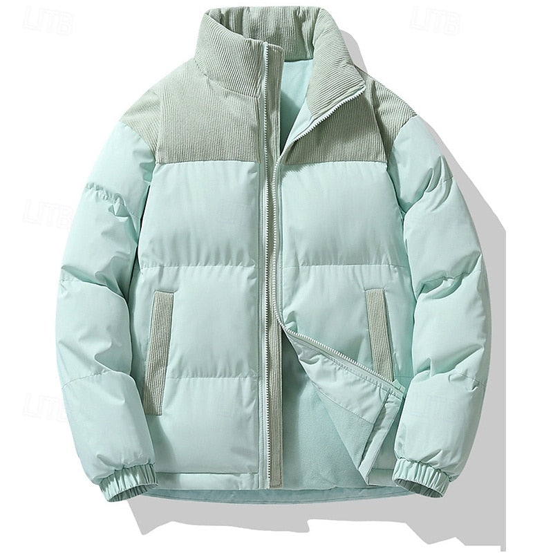Men's Insulated Stand-Collar Puffer Jacket - Casual Winter Coat Light Sky Blue