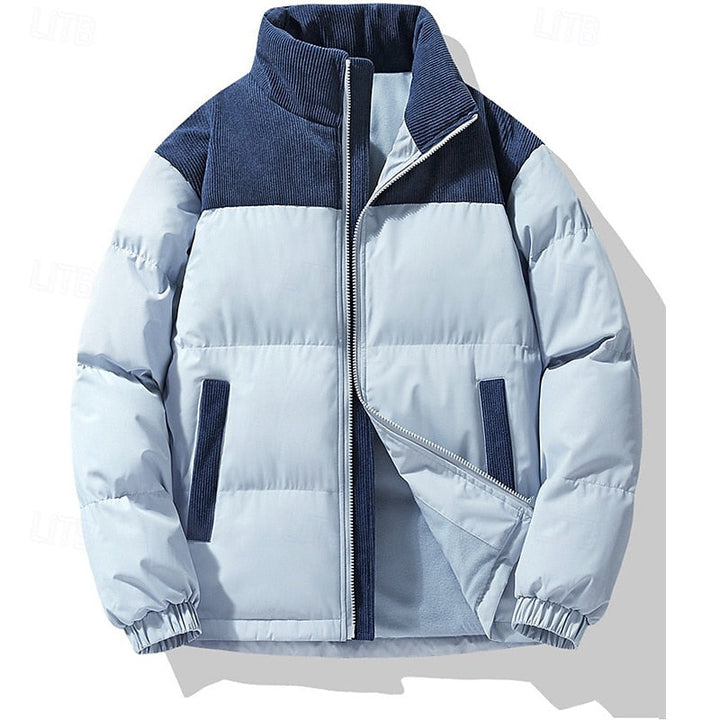 Men's Insulated Stand-Collar Puffer Jacket - Casual Winter Coat Navy Blue