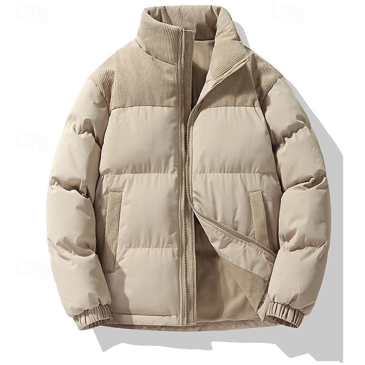 Men's Insulated Stand-Collar Puffer Jacket - Casual Winter Coat Khaki