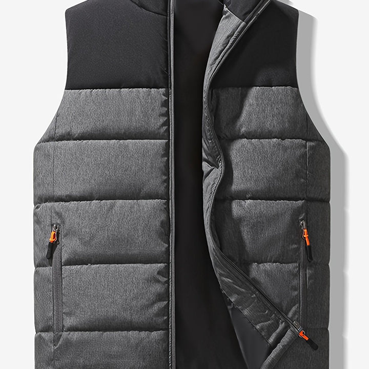 Men's Insulated Stand-Collar Gray Puffer Vest – Casual Winter Layering 2XL