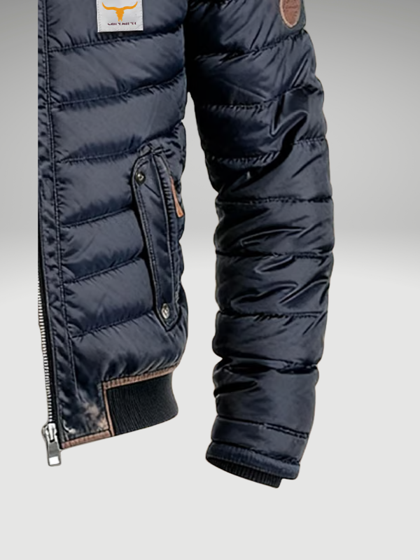 Men's Quilted Navy Bomber Jacket with Stand Collar – Casual Winter Wear