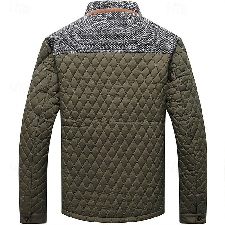 Men's Quilted Jacket with Stand Collar in Khaki Plaid – Casual & Office