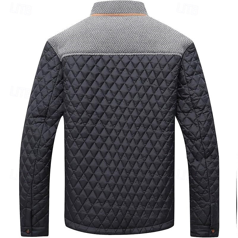 Men's Quilted Jacket with Stand Collar in Khaki Plaid – Casual & Office