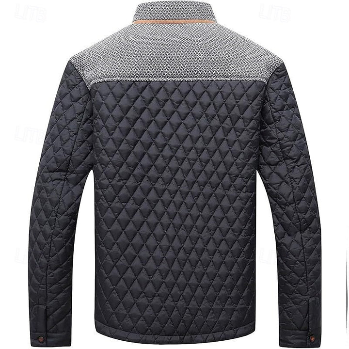Men's Quilted Jacket with Stand Collar in Khaki Plaid – Casual & Office