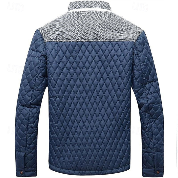 Men's Quilted Jacket with Stand Collar in Khaki Plaid – Casual & Office