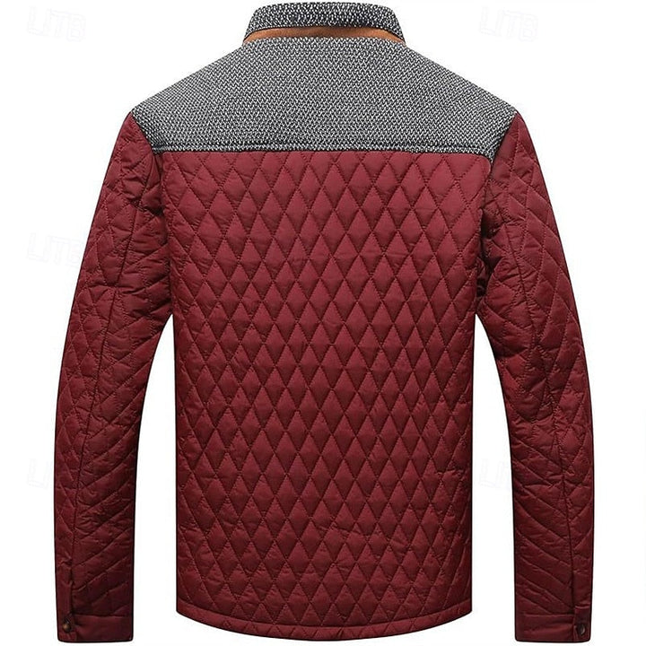 Men's Quilted Jacket with Stand Collar in Khaki Plaid – Casual & Office