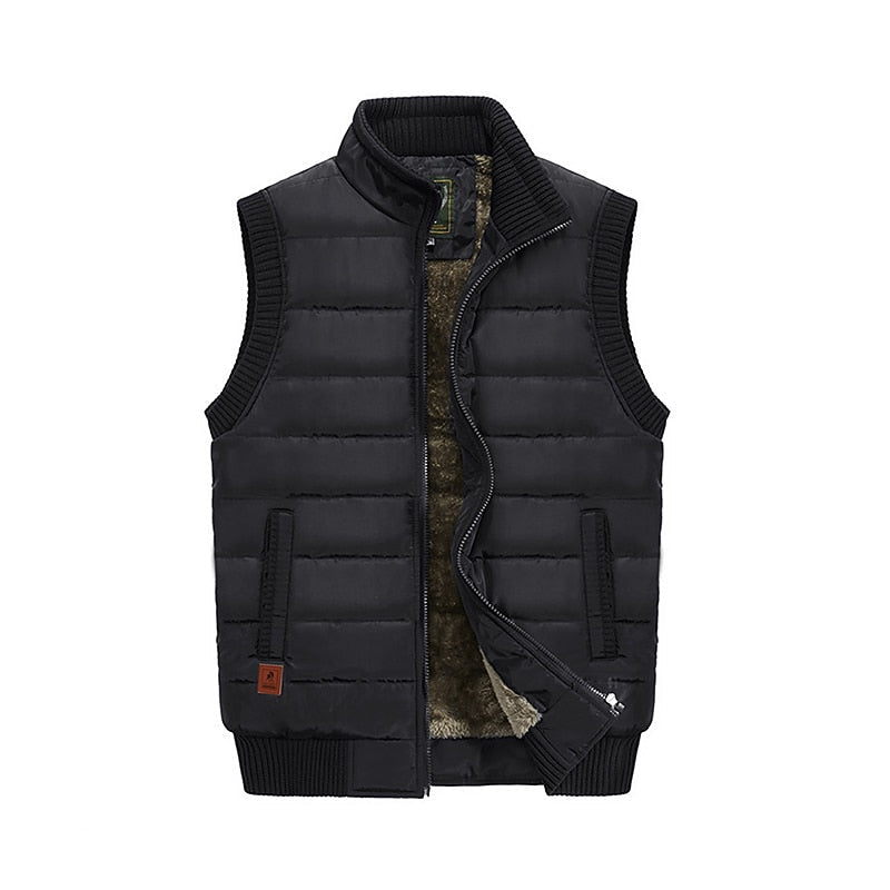 Men's Quilted Puffer Vest with Fleece-Lined Stand Collar for Winter Black