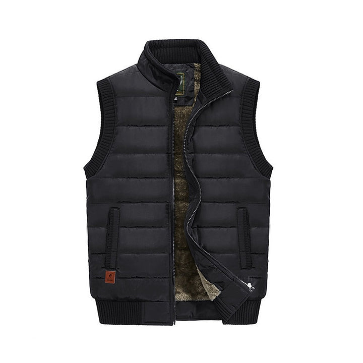 Men's Quilted Puffer Vest with Fleece-Lined Stand Collar for Winter Black