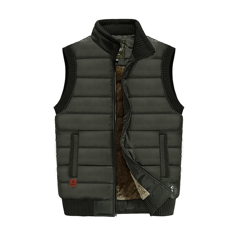 Men's Quilted Puffer Vest with Fleece-Lined Stand Collar for Winter Army Green