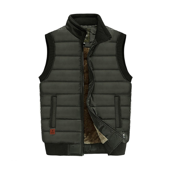 Men's Quilted Puffer Vest with Fleece-Lined Stand Collar for Winter Army Green