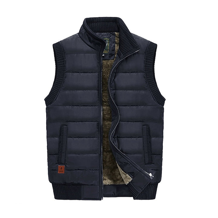 Men's Quilted Puffer Vest with Fleece-Lined Stand Collar for Winter Dark Blue