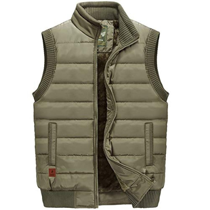 Men's Quilted Puffer Vest with Fleece-Lined Stand Collar for Winter