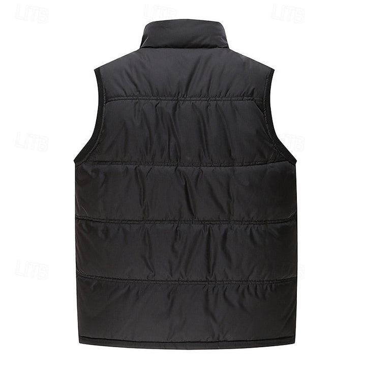 Men's Black Sherpa-Lined Puffer Vest - Casual Winter Body Warmer