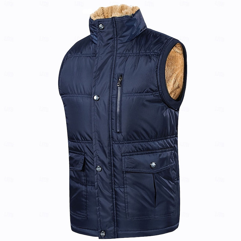 Men's Black Sherpa-Lined Puffer Vest - Casual Winter Body Warmer Blue