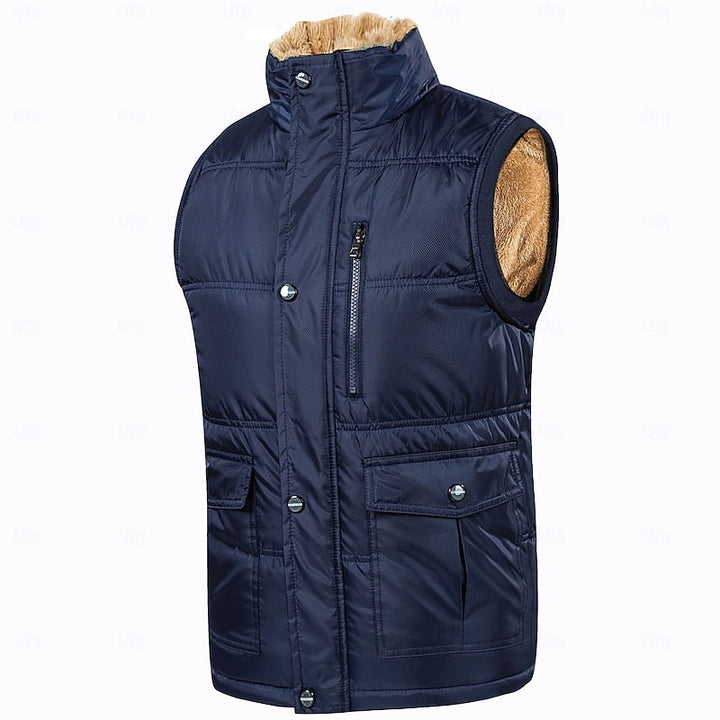 Men's Black Sherpa-Lined Puffer Vest - Casual Winter Body Warmer Blue