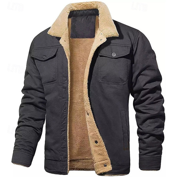 Men's Sherpa-Lined Trucker Jacket - Warm Fleece Button-Up Coat