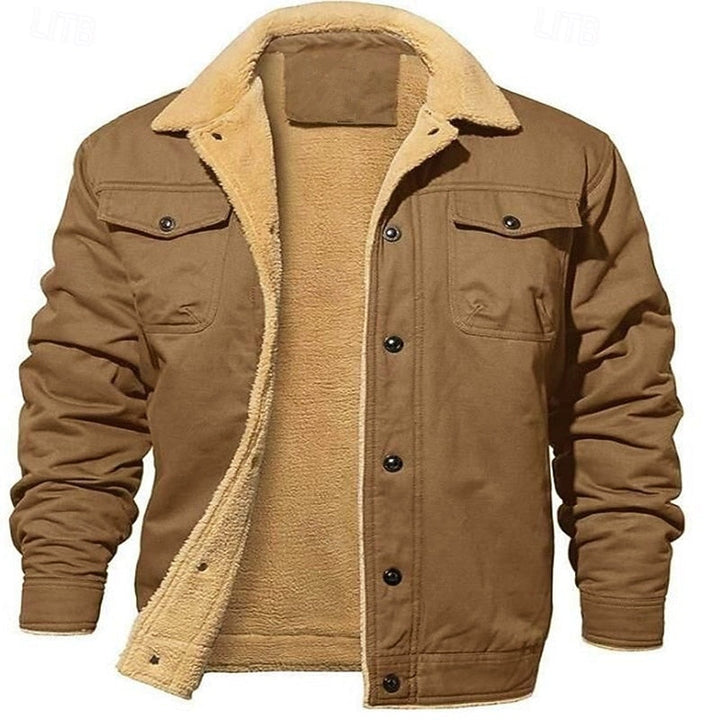 Men's Sherpa-Lined Trucker Jacket - Warm Fleece Button-Up Coat