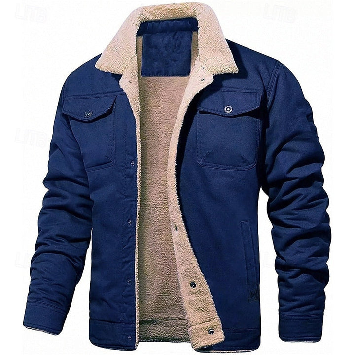 Men's Sherpa-Lined Trucker Jacket - Warm Fleece Button-Up Coat