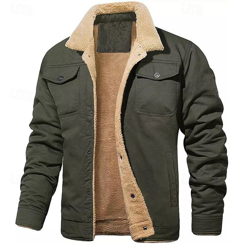 Men's Sherpa-Lined Trucker Jacket - Warm Fleece Button-Up Coat
