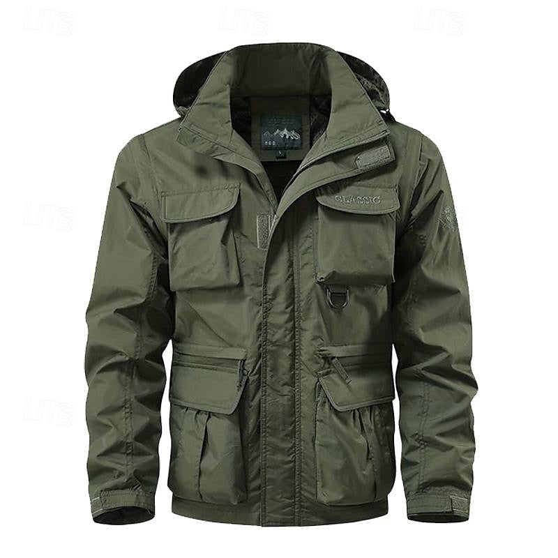 Men's Tactical Hooded Jacket with Multi-Pockets for Outdoor Activities Army Green